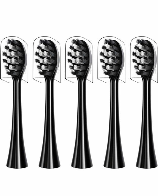 2 pks 8 heads!! Replacement Toothbrush Heads Compatible with Gleem Electric Toothbrush, W Shape Design Planted with Nylon Bristle (Black)