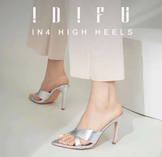IDIFU IN4 High Heels for Women Strappy Stiletto Pointed Toe Slip On Slide Heels Comfortable Cross Strap Heel Sandals Sexy Cute Wedding Party Dress Shoes Open Toe Mule Heeled Sandals