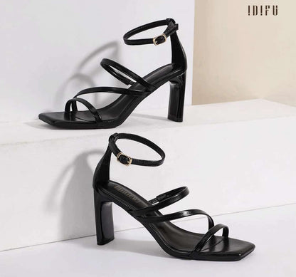 IDIFU IN3 Strappy Heels for Women Low Chunky Block Square Open Toe Heeled Sandals Wedding Bridal Bride Prom Party Dress Shoes Comfortable Dressy Formal Cute Ankle Strap Thick Heels - Flip It Now