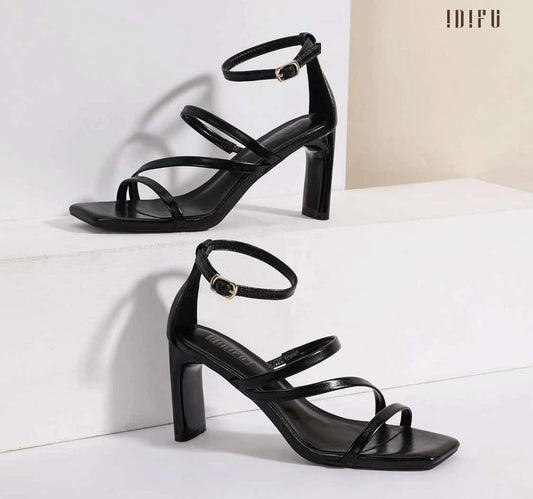IDIFU IN3 Strappy Heels for Women Low Chunky Block Square Open Toe Heeled Sandals Wedding Bridal Bride Prom Party Dress Shoes Comfortable Dressy Formal Cute Ankle Strap Thick Heels