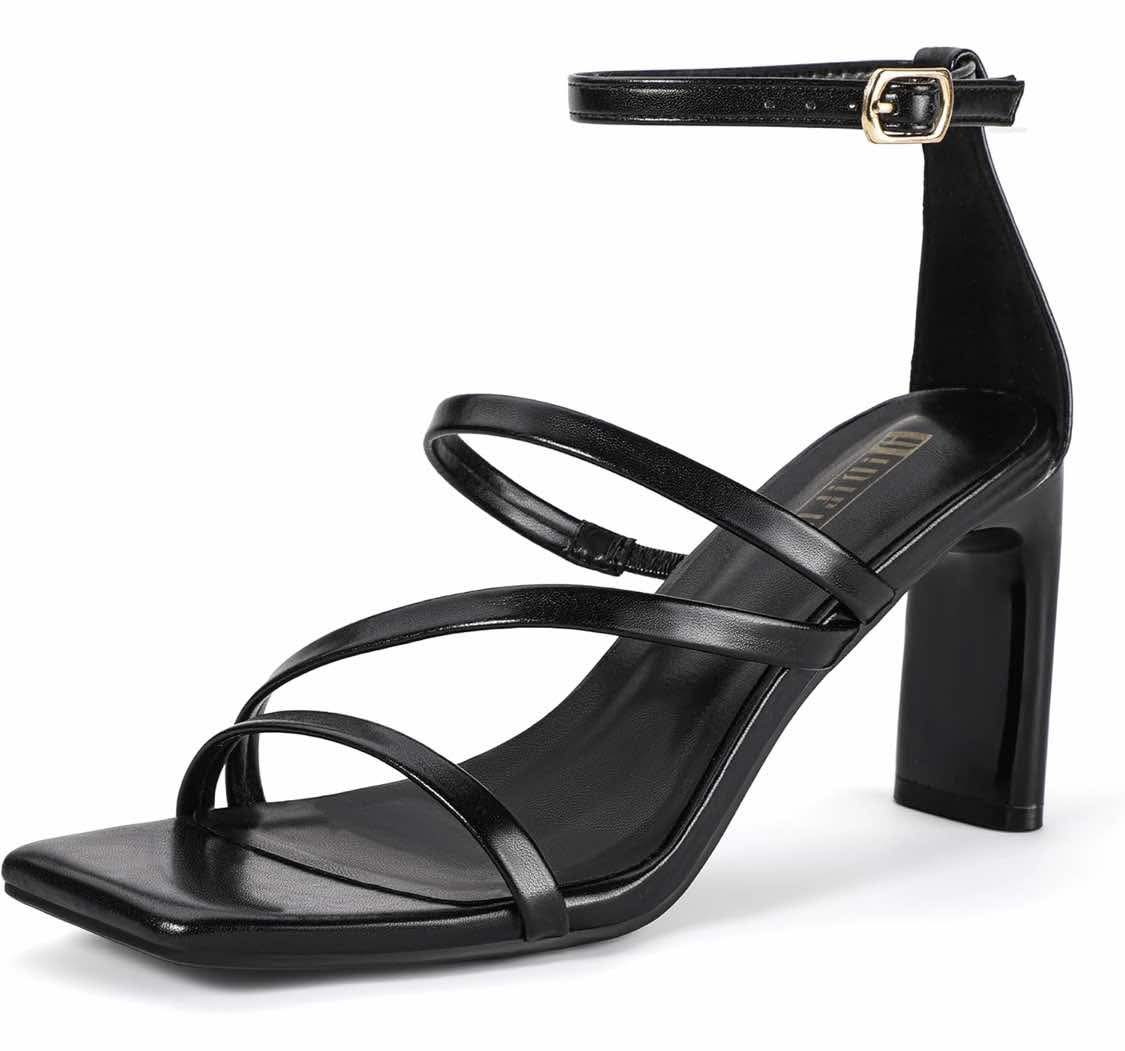 IDIFU IN3 Strappy Heels for Women Low Chunky Block Square Open Toe Heeled Sandals Wedding Bridal Bride Prom Party Dress Shoes Comfortable Dressy Formal Cute Ankle Strap Thick Heels