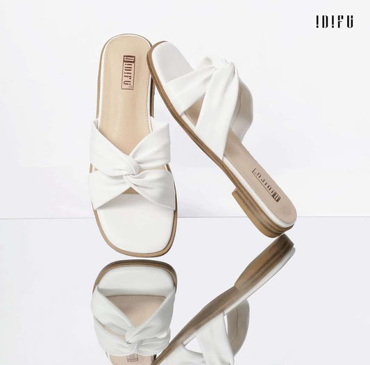 IDIFU Women's Flat Sandals Square Open Toe Slip On Sandals for Women Beach Summer Comfortable Dress Sandals Dressy Cute Walking Slide Sandals Casual Twist Strap Sandals