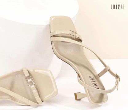 IDIFU IN3 Kitten Heels Strappy Slingback Open Square Toe Short Low Small Heeled Sandals Wedding Bridal Prom Bride Bridesmaid Dress Shoes For Women Comfortable Work Cute Trendy Fashion Heels - Flip It Now