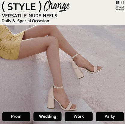 IDIFU IN4 High Chunky Block Heels Square Open Toe Ankle Strap Heeled Sandals Wedding Bridal Prom Dance Summer Dressy Comfortable Sexy Trendy Bride Bridesmaid Dress Shoes Cute Thick Women Heels - Flip It Now