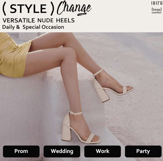 IDIFU IN4 High Chunky Block Heels Square Open Toe Ankle Strap Heeled Sandals Wedding Bridal Prom Dance Summer Dressy Comfortable Sexy Trendy Bride Bridesmaid Dress Shoes Cute Thick Women Heels
