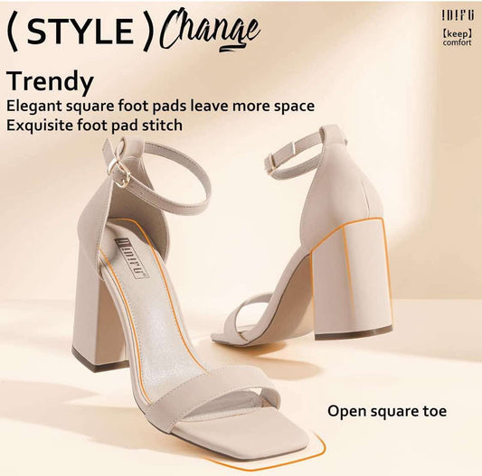 IDIFU IN4 High Chunky Block Heels Square Open Toe Ankle Strap Heeled Sandals Wedding Bridal Prom Dance Summer Dressy Comfortable Sexy Trendy Bride Bridesmaid Dress Shoes Cute Thick Women Heels