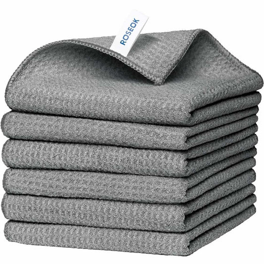 (126) Microfiber Waffle Cleaning Cloths,Quick-Absorbing Cleaning Cloth - Keeps Kitchen Dry & Clean,Quickly Wipe Dishes,Glass,Cookwares,Stoves and Countertop,Gray(6-Pack, 12.2x12.2 Inch)