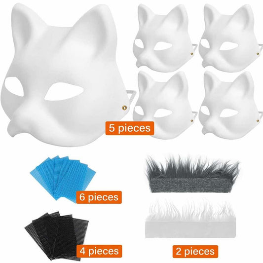 DFLU Cat Therian Mask Kit with Fur and Eye Mesh, Blank DIY Therian Gear Stuff Masks Base to Paint