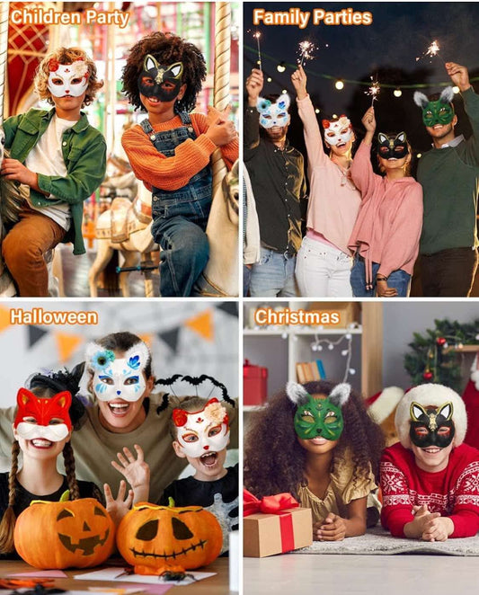 (30) DFLU Cat Therian Mask Kit with Fur and Eye Mesh, Blank DIY Therian Gear Stuff Masks Base to Paint