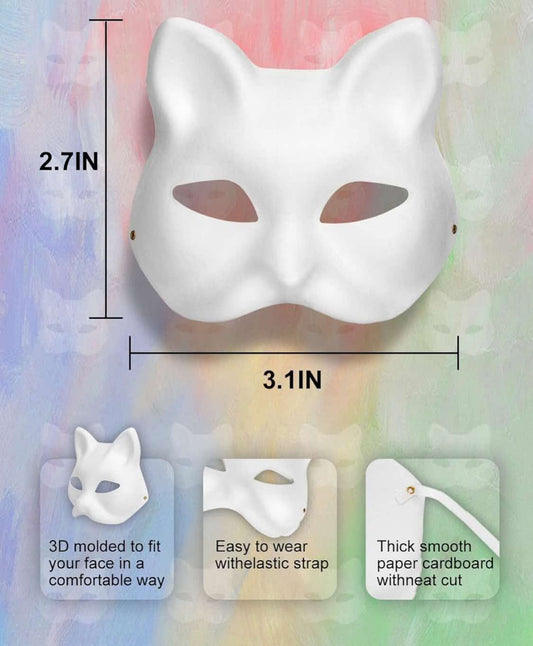 (30) DFLU Cat Therian Mask Kit with Fur and Eye Mesh, Blank DIY Therian Gear Stuff Masks Base to Paint