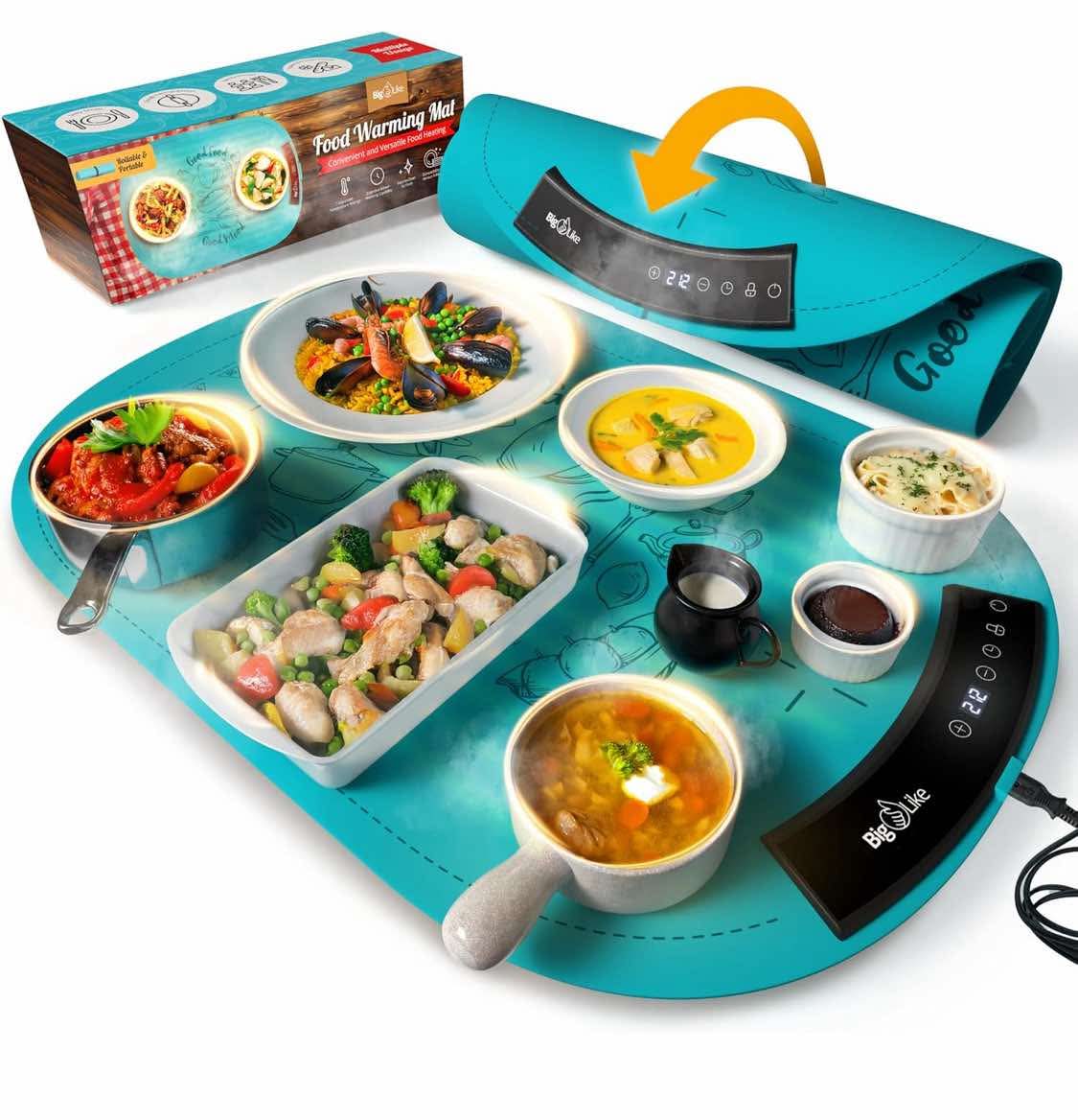 Warming Mat for Food - Full Surface Fast Heating Food Warming Mats for Countertop, 7 Temp Settings Pad, Silicone Electric Warmer Tray, Roll Up Portable Heating Trays for Buffets Party