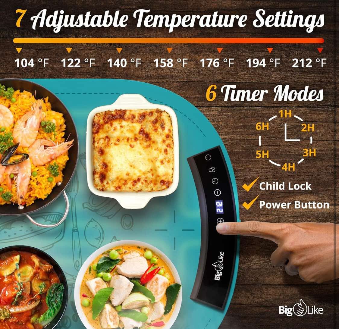 Warming Mat for Food - Full Surface Fast Heating Food Warming Mats for Countertop, 7 Temp Settings Pad, Silicone Electric Warmer Tray, Roll Up Portable Heating Trays for Buffets Party