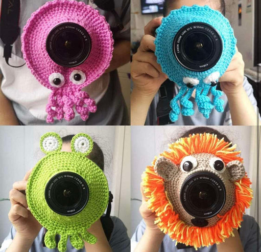 Shutter Huggers, Camera Buddies Shutter Hugger Photography Props, Kids Teaser Toys Handmade Knitted Lens Accessories Pet(Green)
