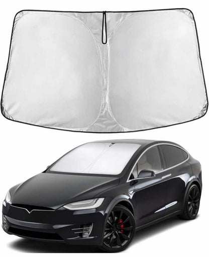 EcoNour Tesla Model X Windshield Sunshade (2016-2025) | Dual-Layer 210T Silver-Coated Material for Heat & Glare Protection | Foldable Front Window Shade | Interior Tesla Model X Accessory - Flip It Now
