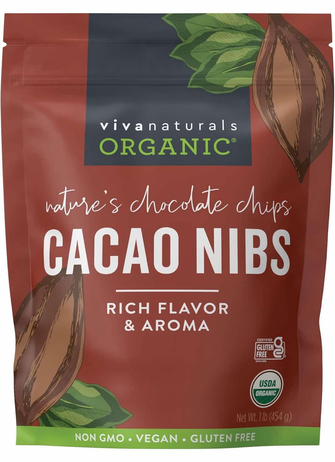 Viva Naturals Organic Cacao Nibs, 1 Lb - Certified Keto and Vegan Superfood, Perfect for Gluten Free Baking, Cacao Nib Smoothies and Healthy Snacks, Premium Criollo Beans, Non-GMO - Flip It Now