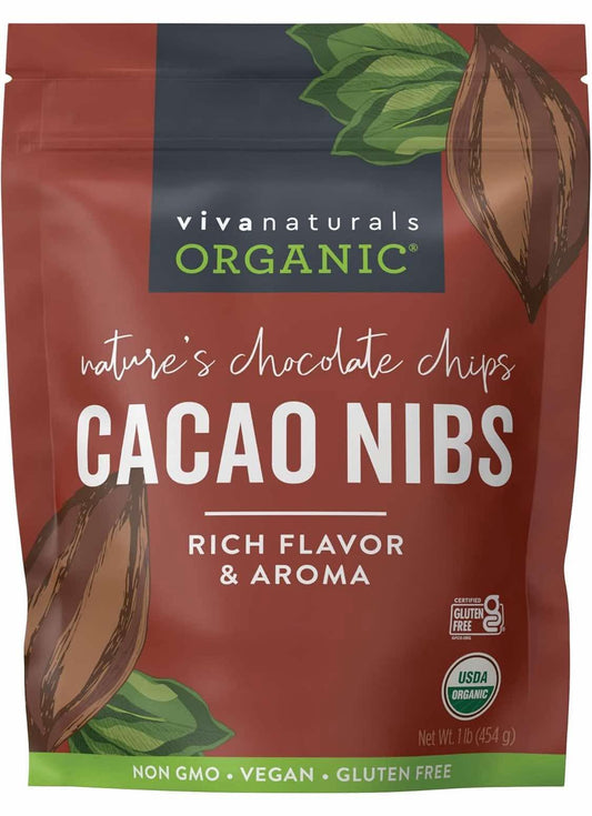 Viva Naturals Organic Cacao Nibs, 1 Lb - Certified Keto and Vegan Superfood, Perfect for Gluten Free Baking, Cacao Nib Smoothies and Healthy Snacks, Premium Criollo Beans, Non-GMO
