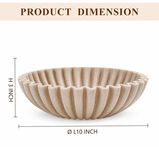 Large Decorative Bowl, Modern Handicraft Bowls for Home Decor, Decorative Fruit Bowl for Kitchen Counter, Ruffle Decor, Stylish Key Bowl for Entry Table, Artificial Stone Beige