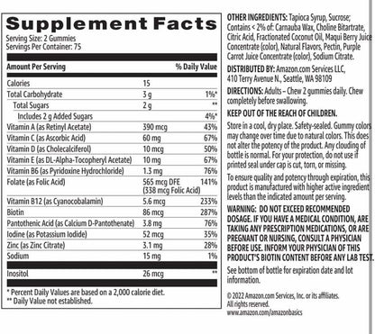 Amazon Basics Adult Multivitamin Gummies, Mixed Berry & Cherry, 150 Gummies, 75-Day Supply, Pack of 1 (Previously Solimo) - Flip It Now