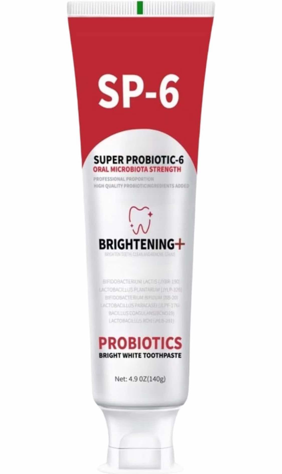 SP-6 Probiotic Whitening Toothpaste, for Teeth Whitening and Gum Health, Enhanced Formula with 6 Probiotics, Fluoride-Free, Minty Fresh Flavor, 4.9 oz (1)