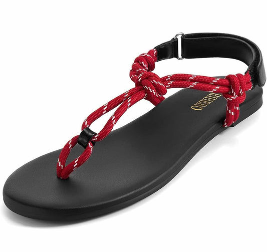 (10 pairs) Rihero Rope Thong Sandals for Women Ankle Strap Slip On Comfortable Beach Flat Sandals