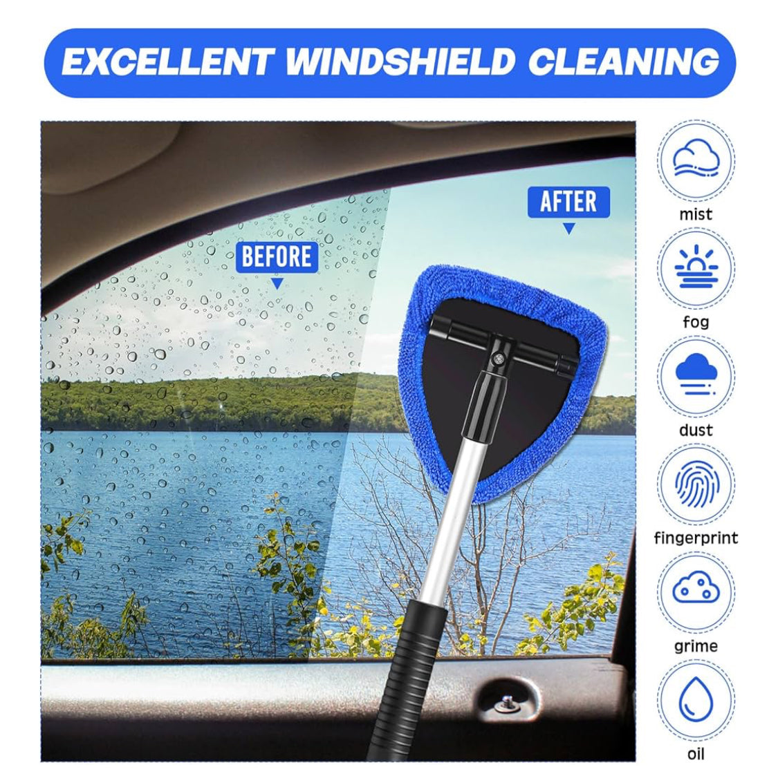 Baderke 8 Pcs Car Window Cleaner Kit Include Windshield Cleaning Tool with Extendable Handle 5 Microfiber Bonnets 1 Car Ventilation Brush 1 Empty 50ml Spray Bottle Glass Wiper Kit(purple,24 Inch) - Flip It Now