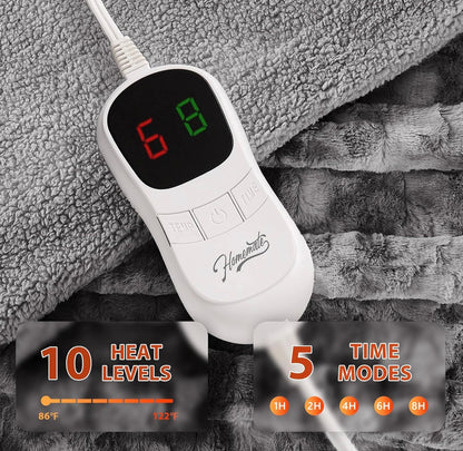 Heated Blanket Throw with 1/2/4/6/8 Hours Auto-Off 10 Heat Level, 62'' * 84'' Cozy Faux Rabbit Fur Bubble Electric Blanket with Overheat Protection(Dark Grey twin size - Flip It Now